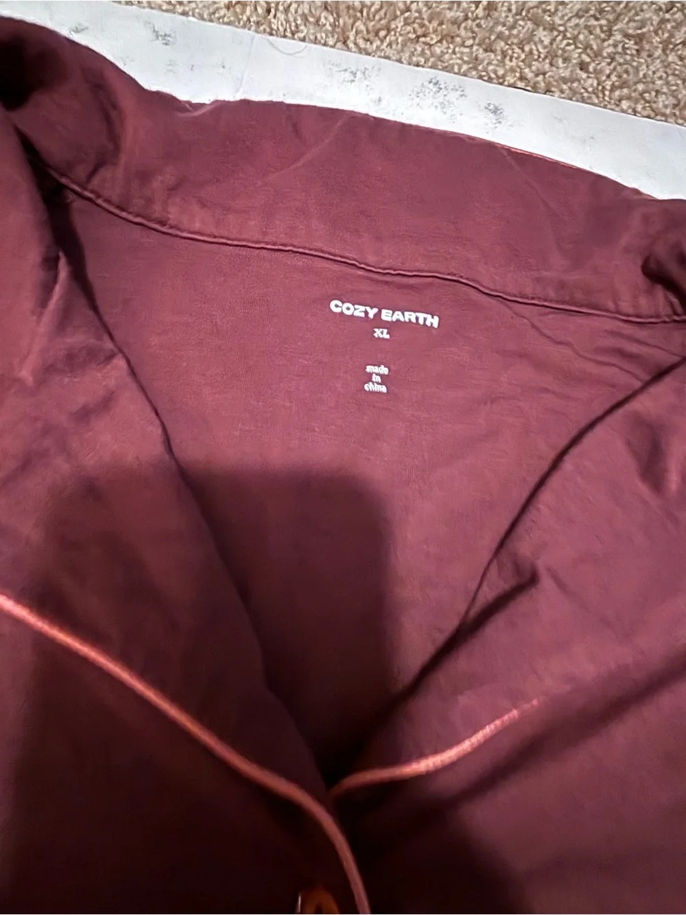 Cozy earth Maroon Pajama Top with Contrast Piping